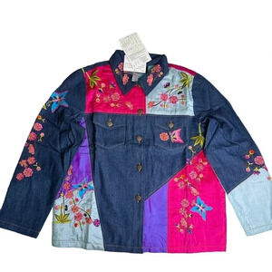 NWT‎ Indigo Moon QVC Patchwork Kitschy Denim Jacket size Medium Art to wear